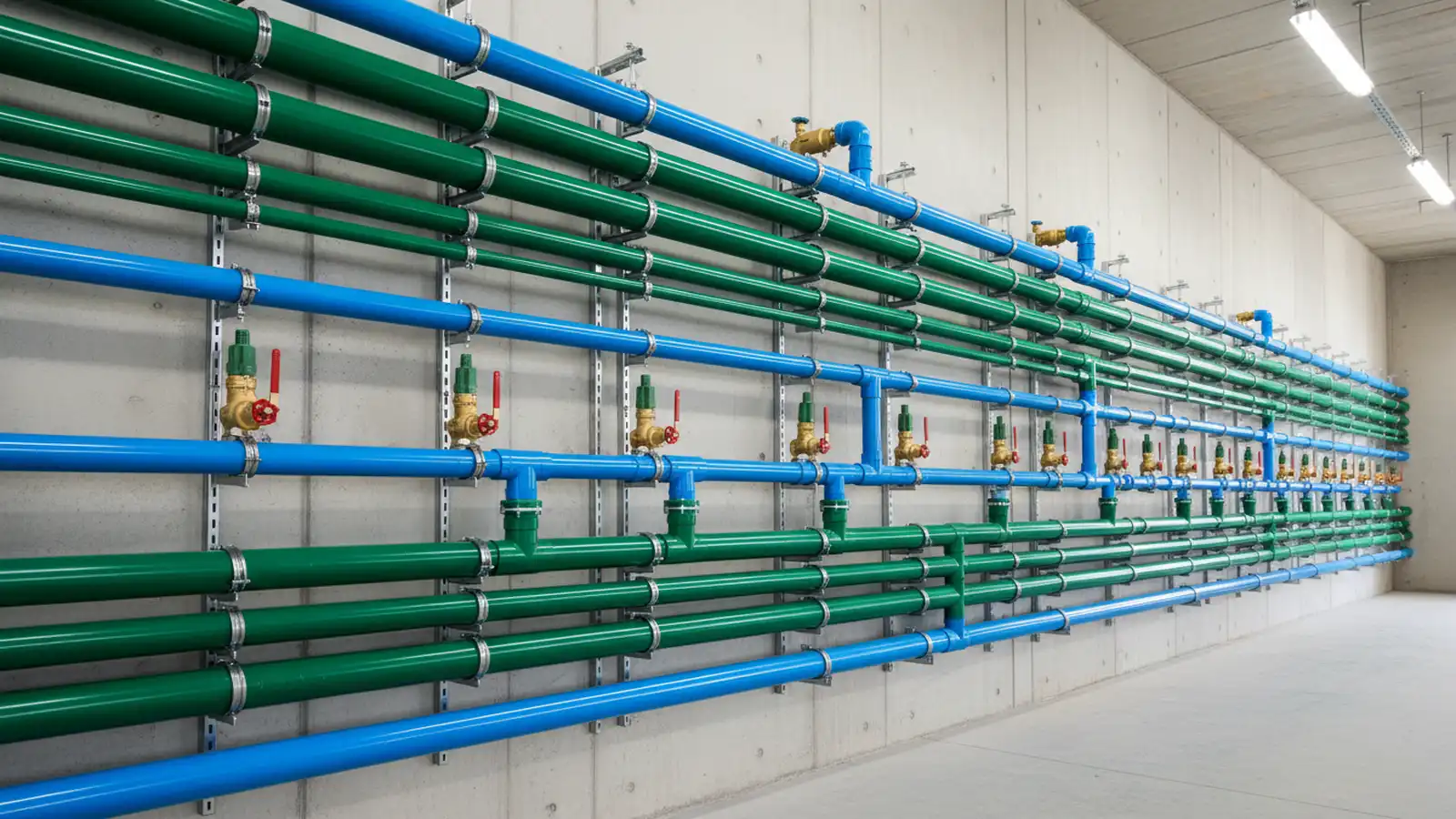 Green PPR pipe installations in a Bangalore factory